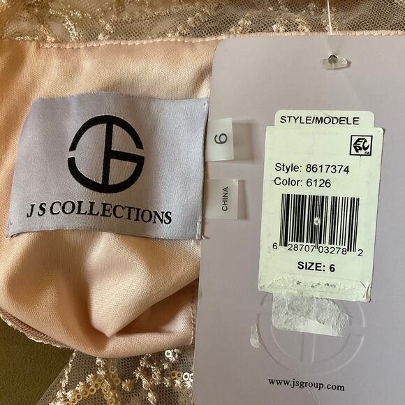 JS Collections Sequined Long Sleeve Midi Sheath Evening Gown Pink Size 6 Dress - Picture 7 of 10